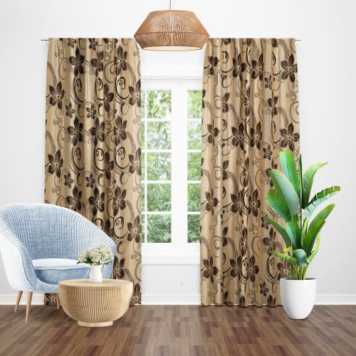 Draperie blackout crem/maro cu model flori