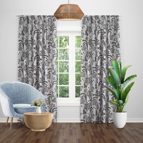 Draperie blackout gri cu model flori