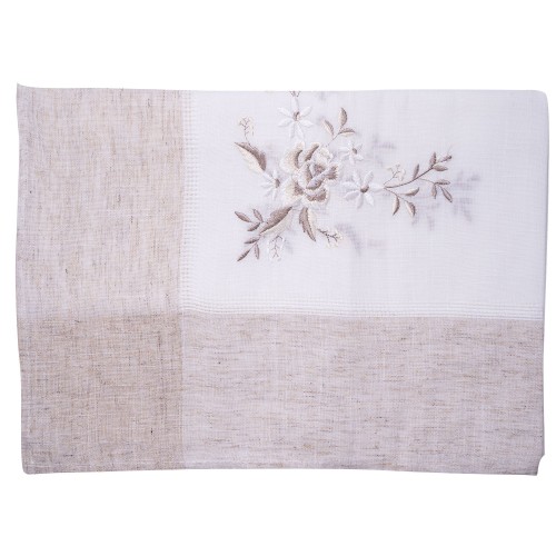 Fata de masa cu motive florale, din in, 150 x 220 cm